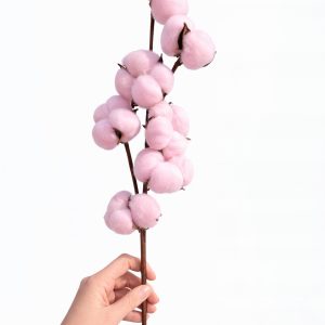 Bawełna Cotton naturalna dekoracyjna 3 główki, 50cm elastyczna gałązka